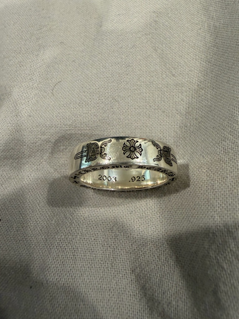 Chrome Engraved Silver Flower & Cross Band